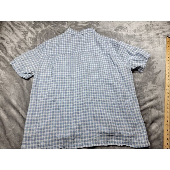 Island Shores Camp Shirt Men's 2XL Blue plaid Linen Blend Short Sleeve Button Up - Picture 6 of 6